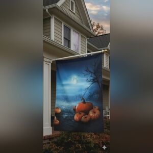 Halloween Seasonal Autumn Pumpkin Fantasy Fairy Forest House Flag 28" x 40" EUC